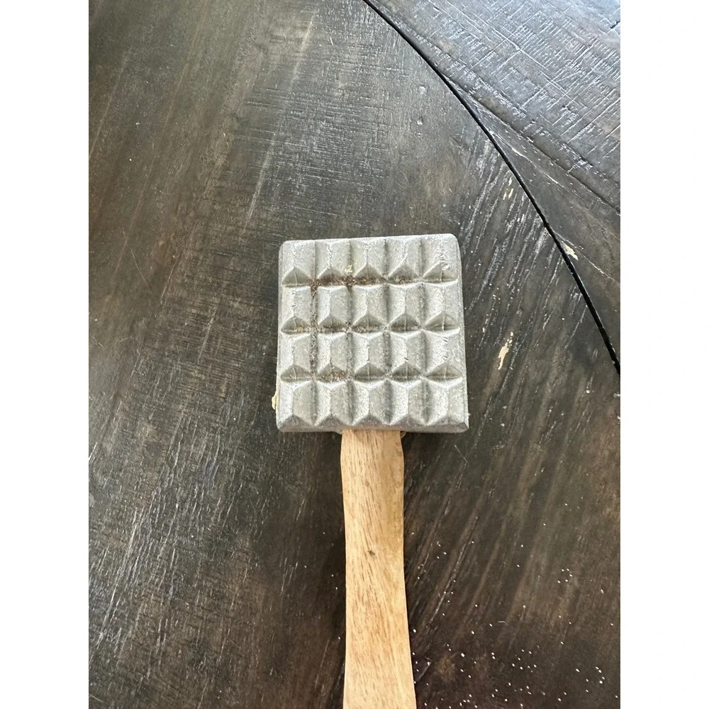 Vintage Meat Tenderizer Mallet Aluminum Dual Sided Wooden Handle Kitchen Tool